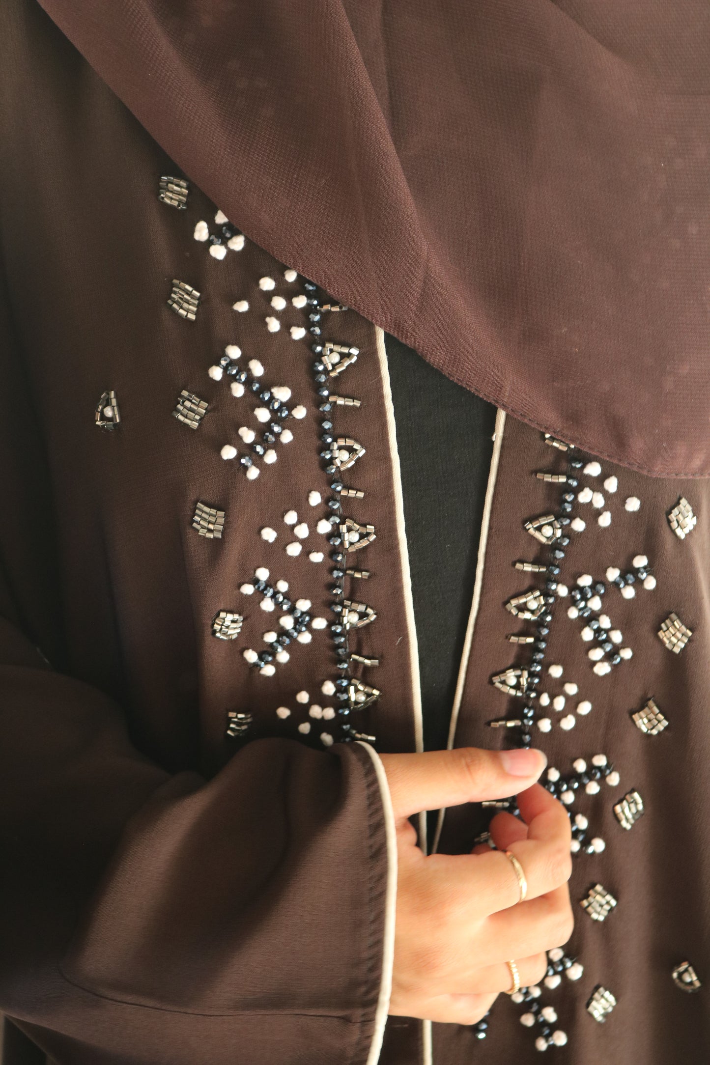 Mocha beaded Abaya