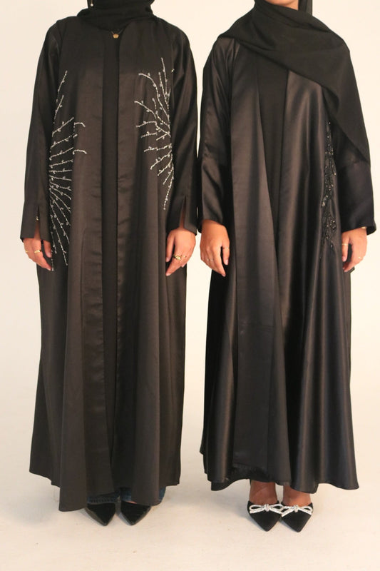 Black Satin Abaya with Beaded Embellishments