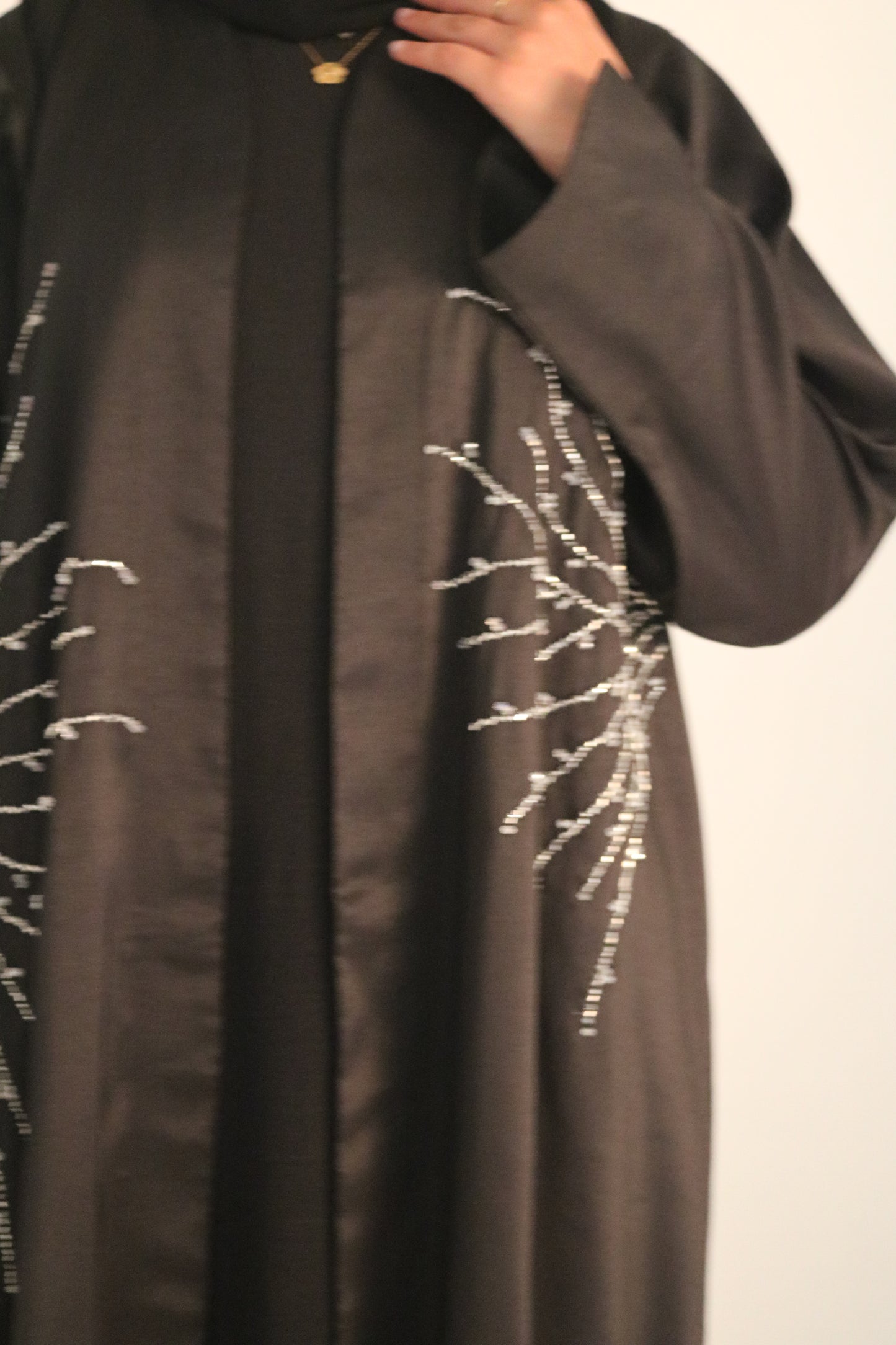 Black Satin Abaya with Beaded Embellishments