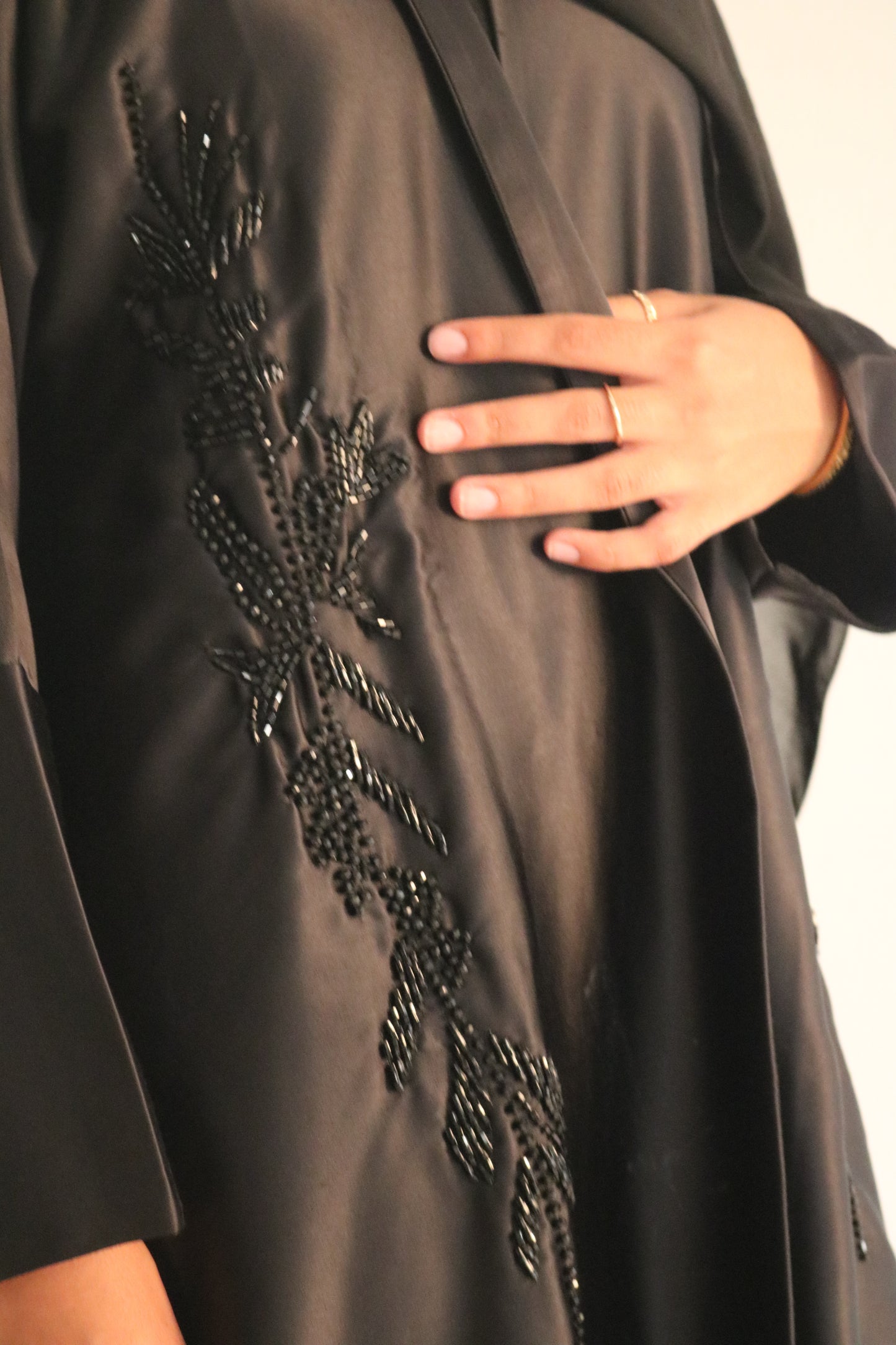 Black Satin Abaya with Beaded Embellishments