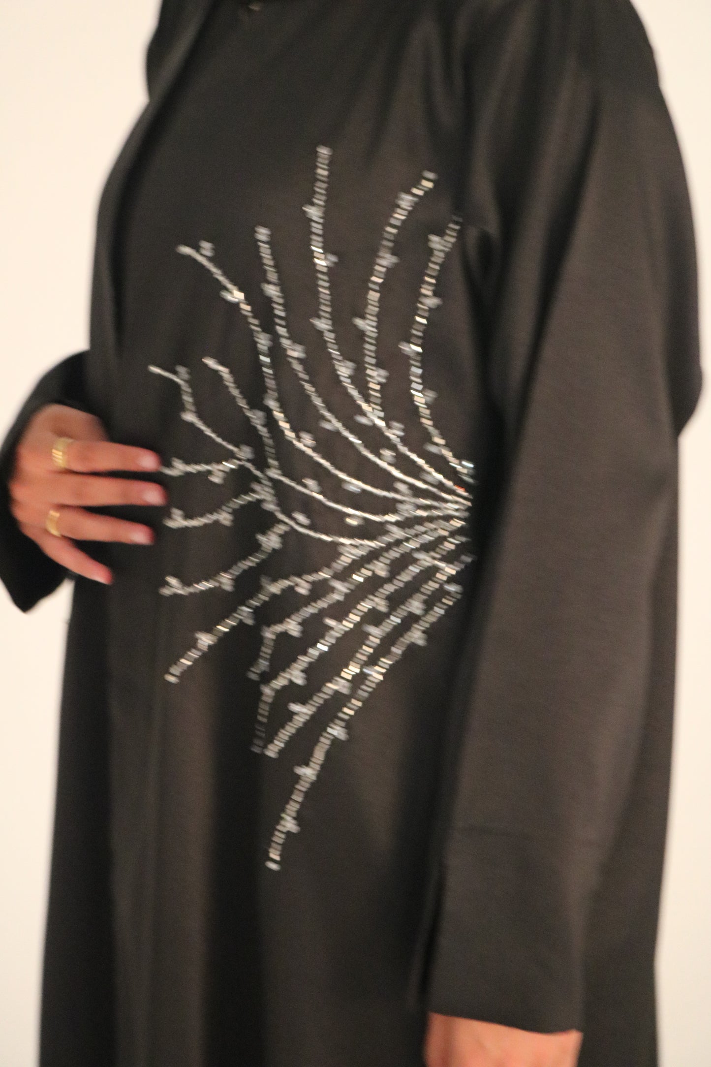 Black Satin Abaya with Beaded Embellishments