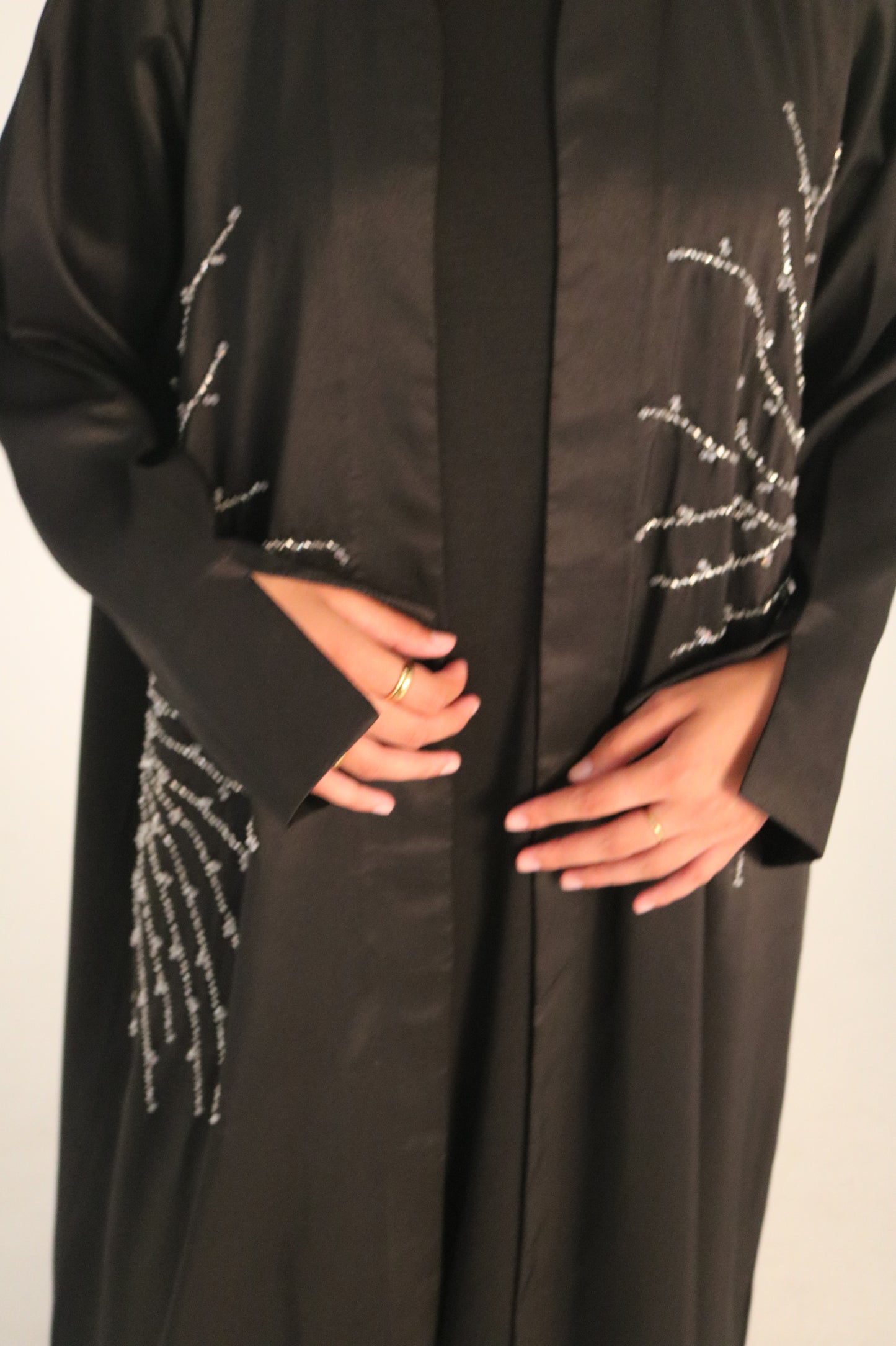 Black Satin Abaya with Beaded Embellishments