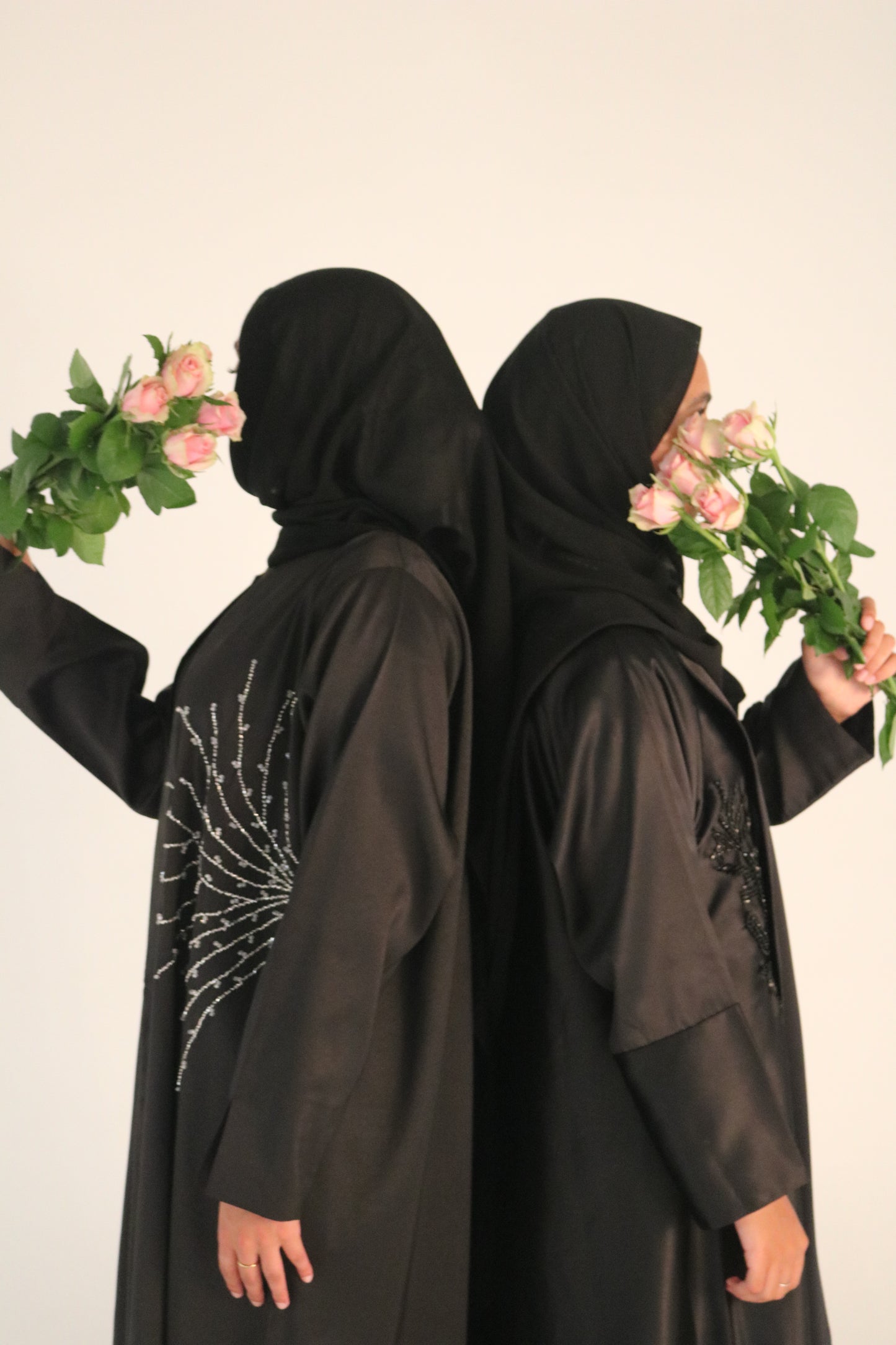 Black Satin Abaya with Beaded Embellishments